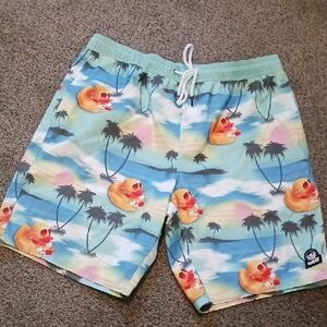 **Neff Men's Mint Green & Blue  Tropical Palm Swim Trunks With Duckies XL - NEW